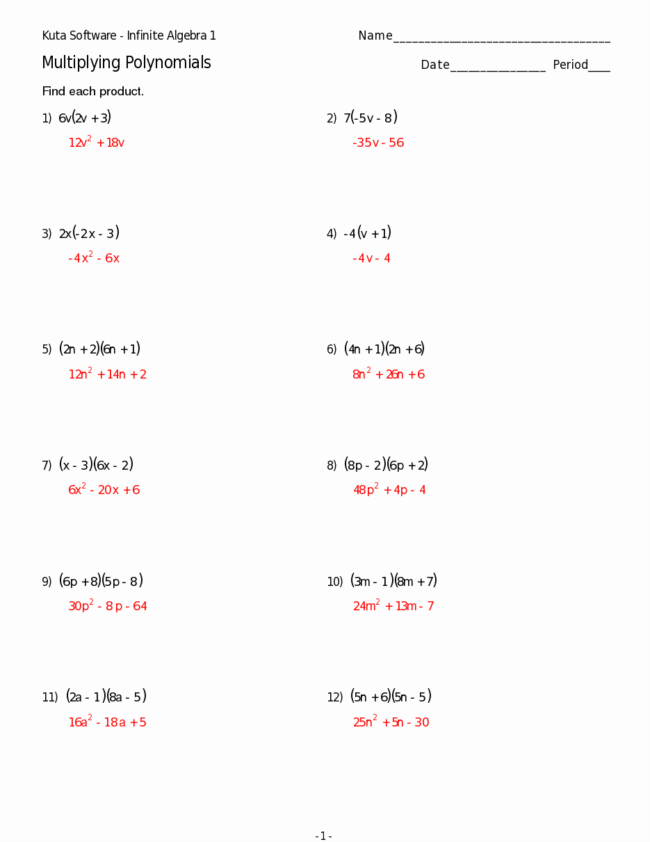 Algebra 1 Review Worksheet Best Of 14 Best Of Kuta software Factoring Trinomials