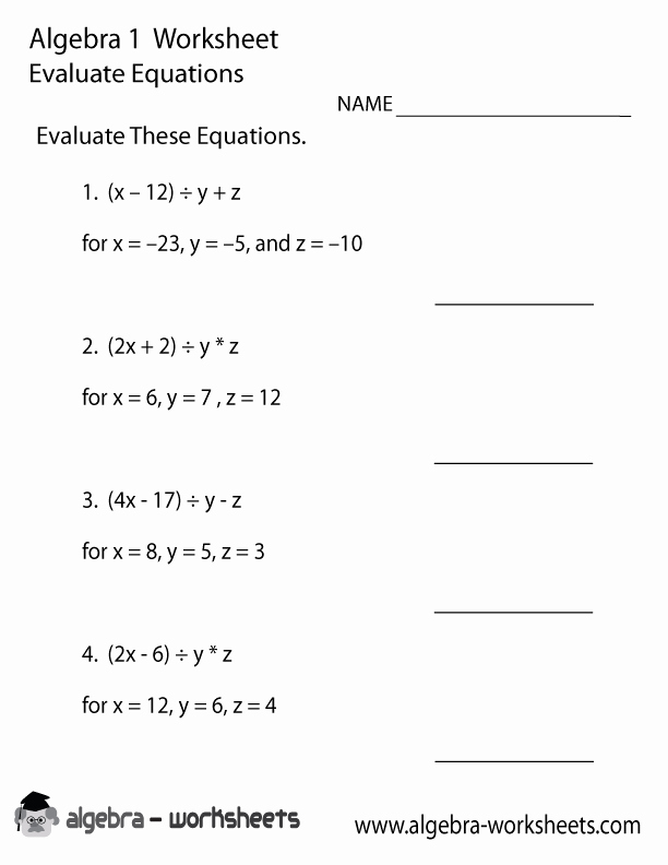 Algebra 1 Review Worksheet Best Of Evaluate Equations Algebra 1 Worksheet Printable