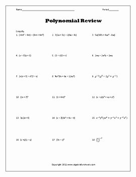 Algebra 1 Review Worksheet Inspirational Simplifying Polynomials Unit Review Worksheet by Algebra