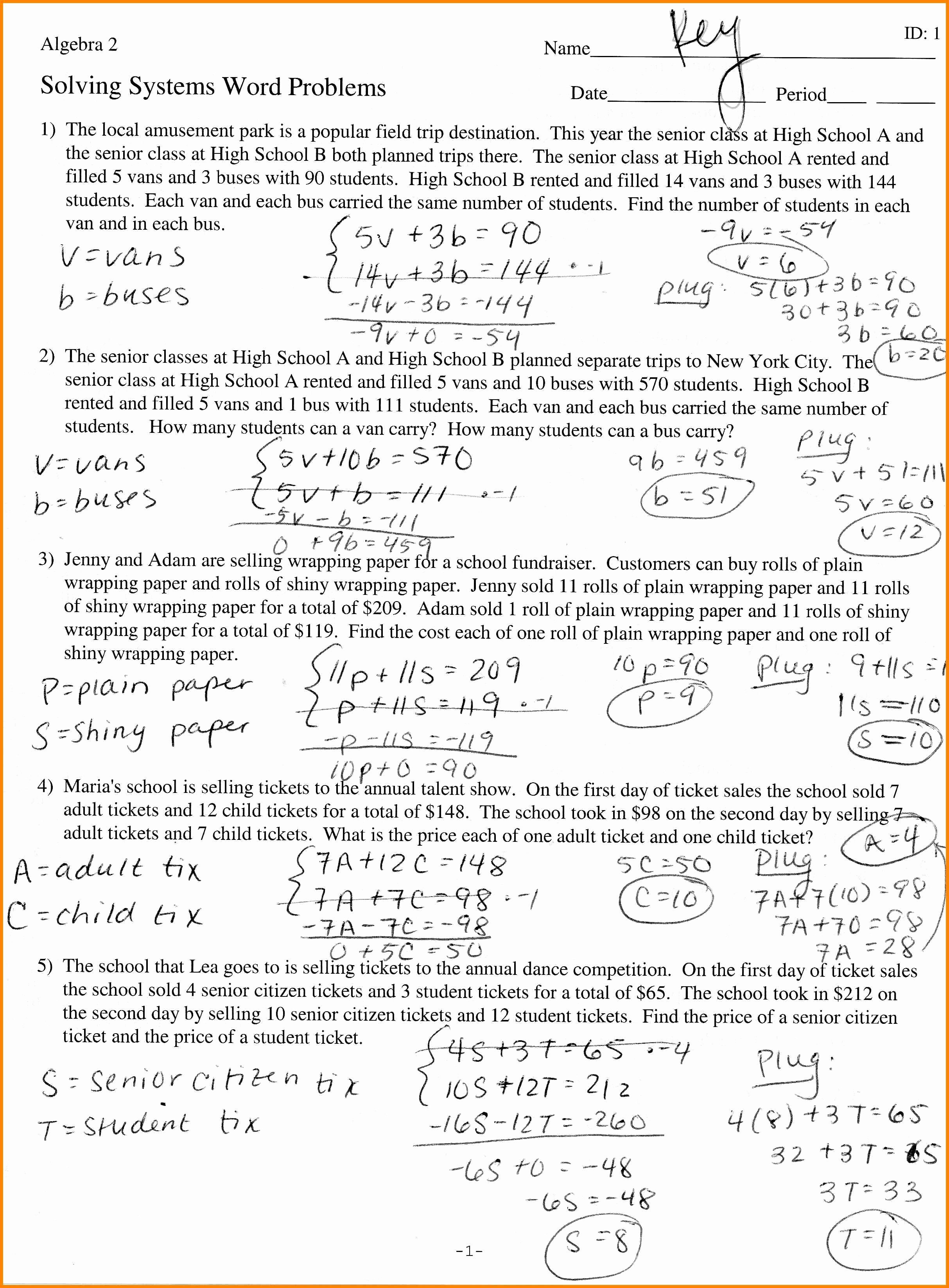 Algebra 1 Word Problems Worksheet Best Of Algebra 1 Worksheet Linear Equation Word Problems Answers