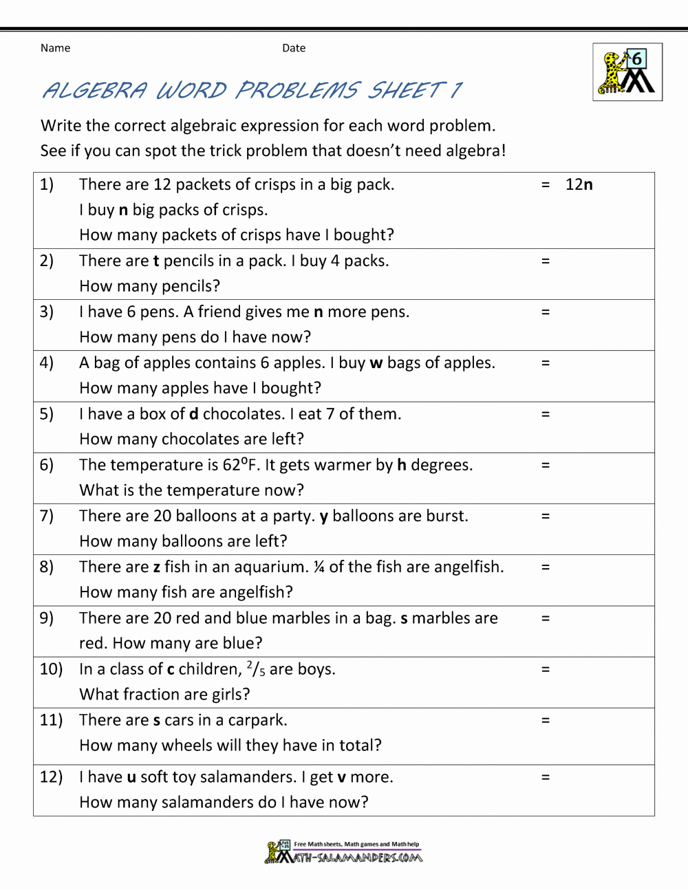 Algebra 1 Word Problems Worksheet Luxury Basic Algebra Worksheets