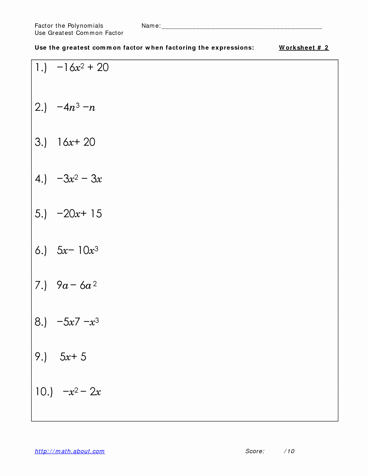 Algebra 2 Factoring Worksheet Awesome 10 Best Of Factoring Polynomials Practice Worksheet