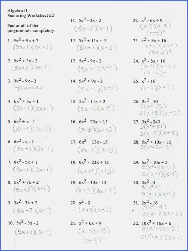 Algebra 2 Factoring Worksheet Luxury 20 Factoring Polynomials Worksheet with Answers Algebra 2