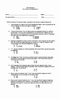 Algebra 2 Probability Worksheet Awesome Probability and Statistics Multiple Choice On Permutation