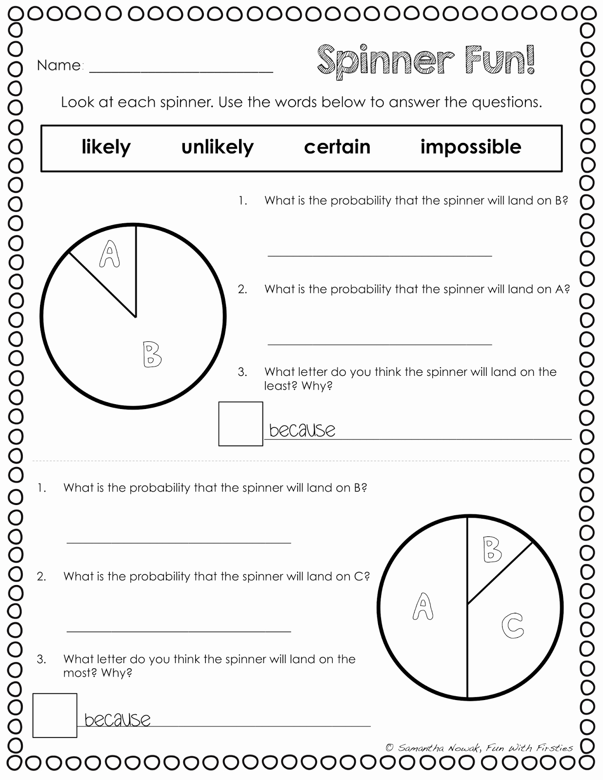 Algebra 2 Probability Worksheet Beautiful Fun with Firsties Our Probability Unit Worksheets
