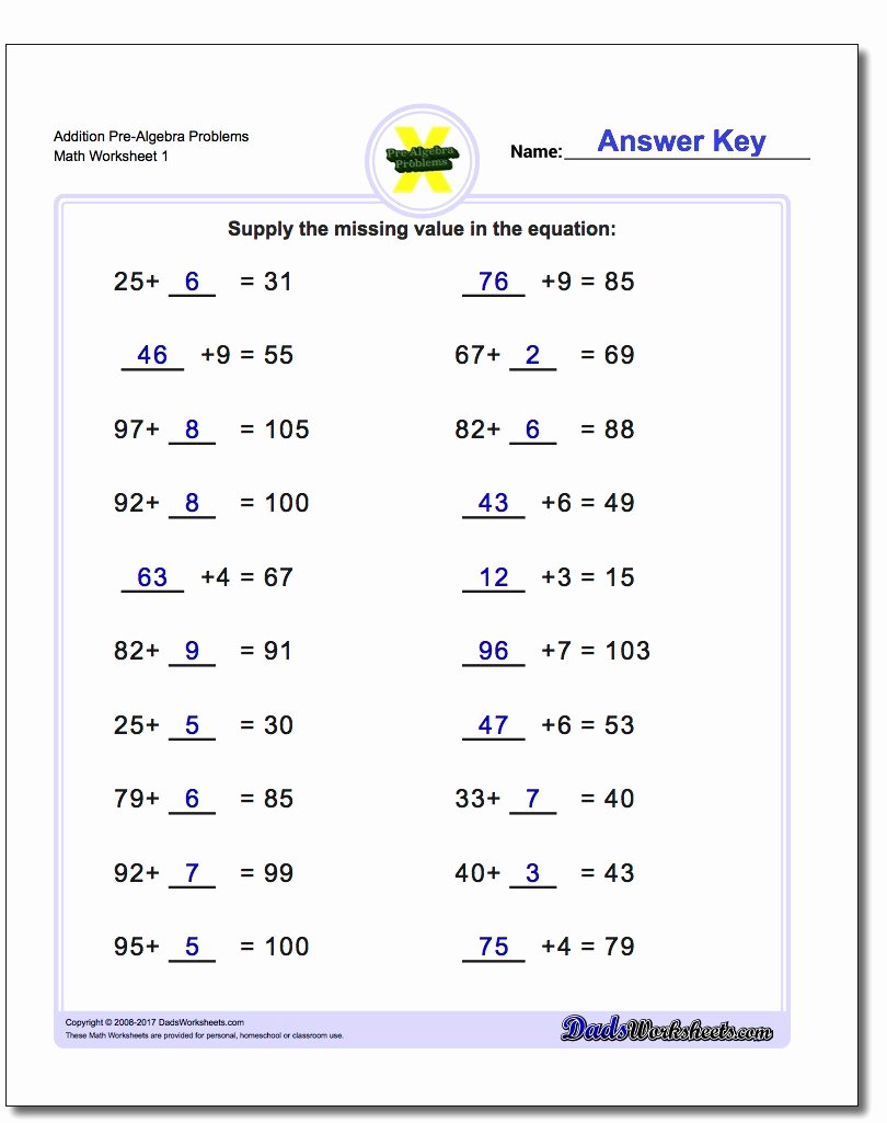 Algebra 2 Review Worksheet Beautiful Addition Pre Algebra Worksheets