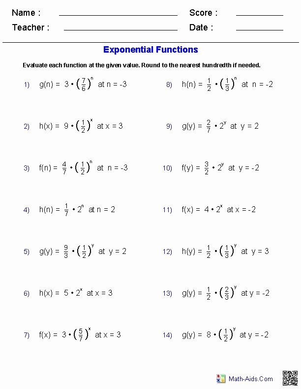 Algebra 2 Worksheet Pdf Awesome Evaluating Exponents Functions Worksheets