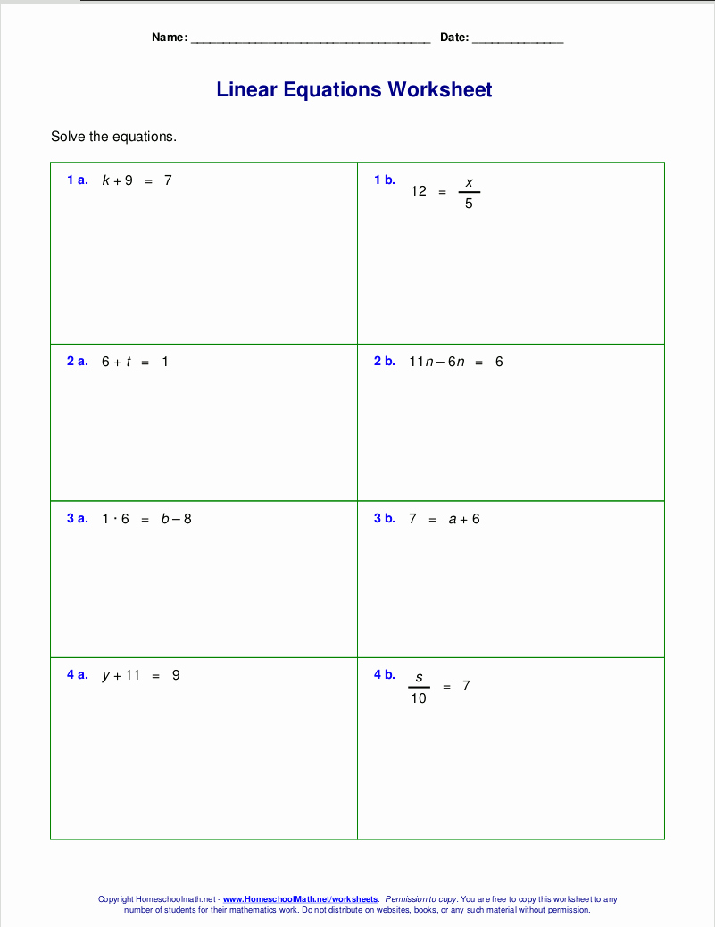 Algebra 2 Worksheet Pdf Unique Free Worksheets for Linear Equations Grades 6 9 Pre