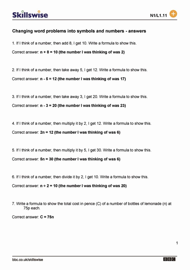 Algebra Word Problems Worksheet Pdf Fresh Changing Word Problems Into Symbols and Numbers
