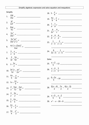 Algebraic Expressions Worksheet Pdf Awesome Simplify Algebraic Expression and solve Equation by