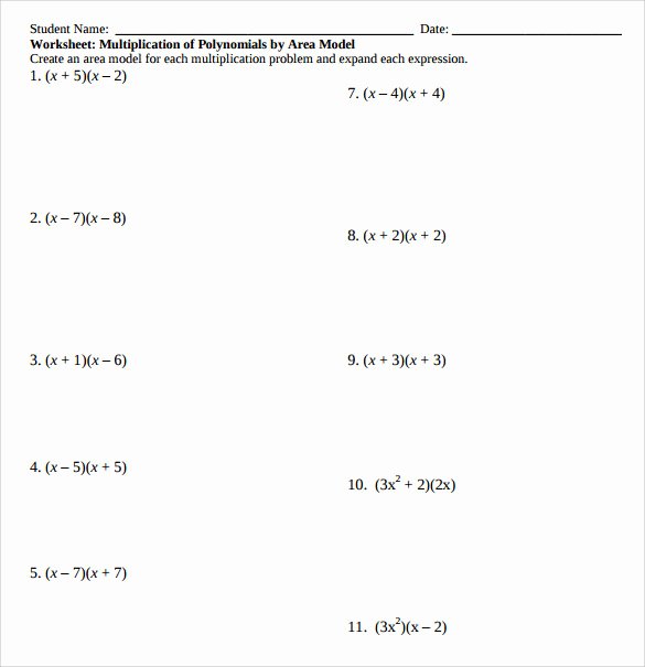 Algebraic Expressions Worksheet Pdf Elegant Sample Algebraic Multiplication Worksheet 10 Documents