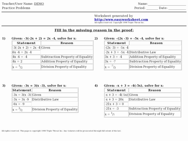 Algebraic Proofs Worksheet with Answers Fresh Four Algebraic Proof Charts Worksheet for 8th 10th Grade