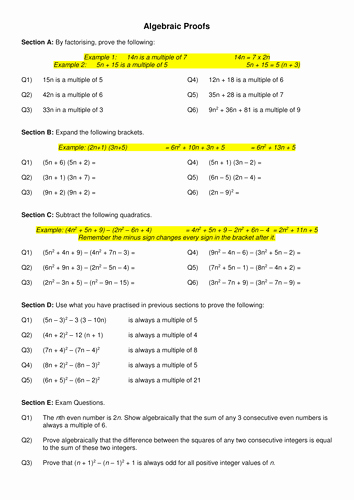 Algebraic Proofs Worksheet with Answers New Algebraic Proofs by Nlnicholls