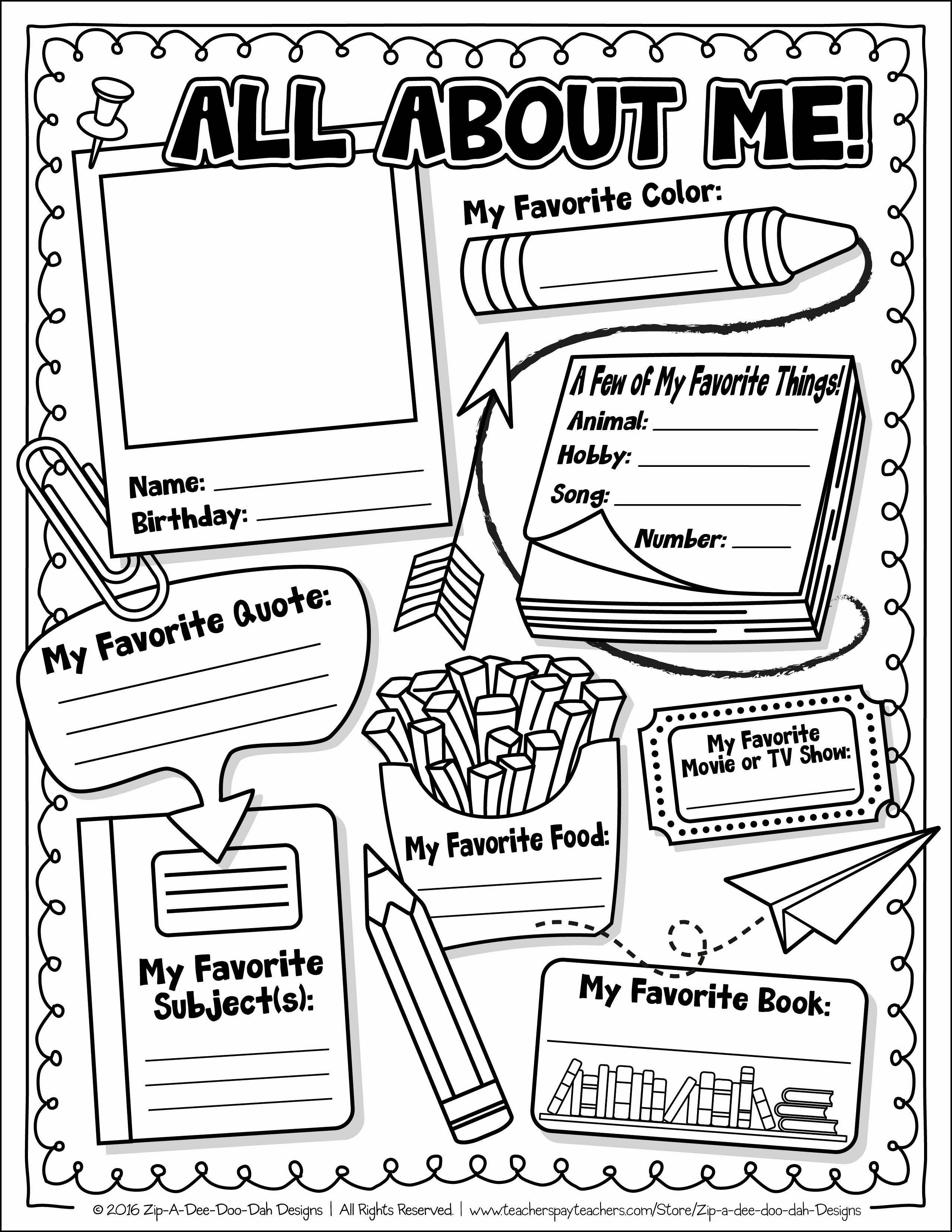 50 All About Me Printable Worksheet