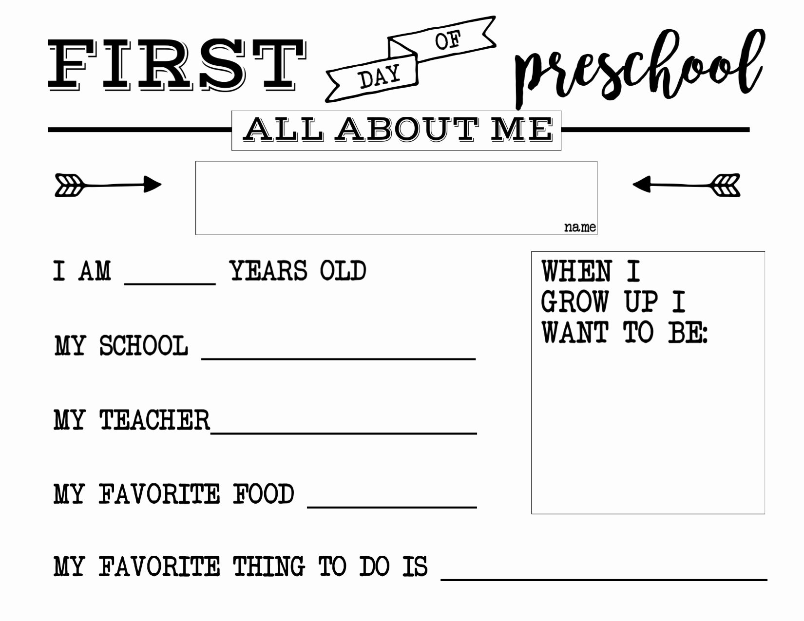 All About Me Worksheet Preschool Beautiful First Day Of School All About Me Sign Paper Trail Design