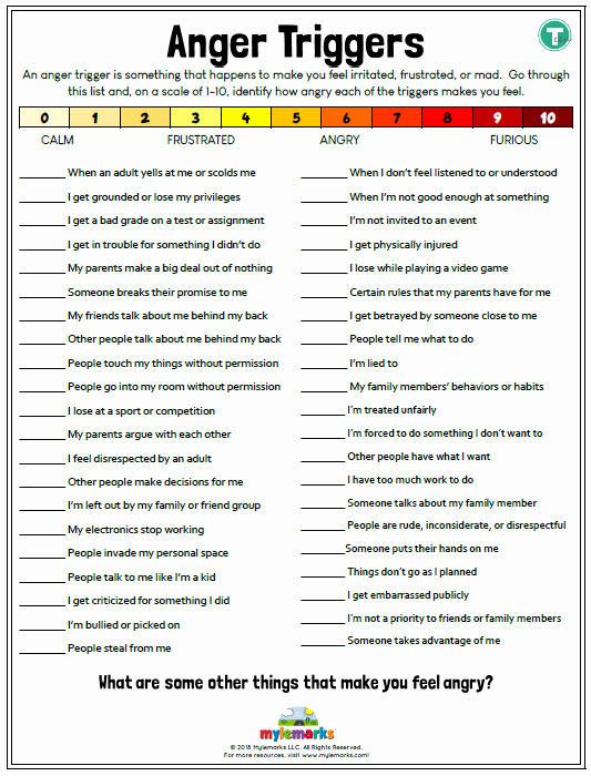 Anger Management Worksheet for Teenagers Inspirational therapeutic Worksheets for Teens