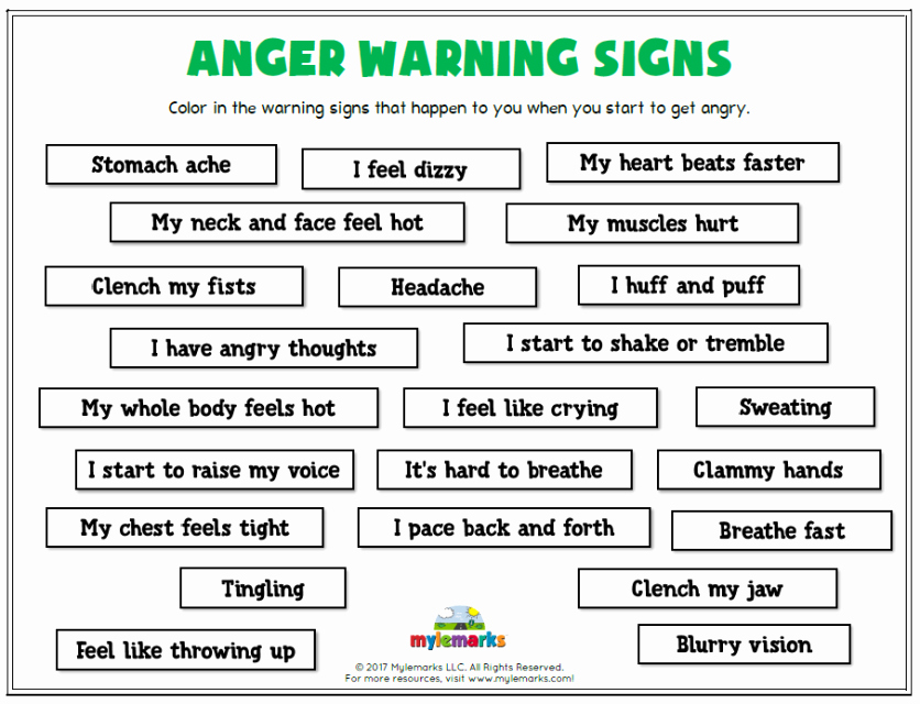 Anger Management Worksheet for Teenagers New Anger Warning Signs