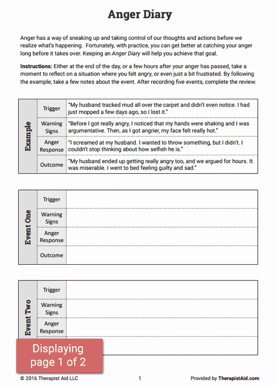 Anger Management Worksheet for Teens Beautiful Anger Diary Worksheet Couples therapy
