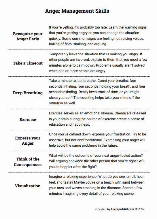 Anger Management Worksheet For Teenagers