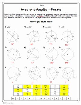 Angle Bisector theorem Worksheet Lovely Geometry Circle theorems Arcs and Angles Puzzle