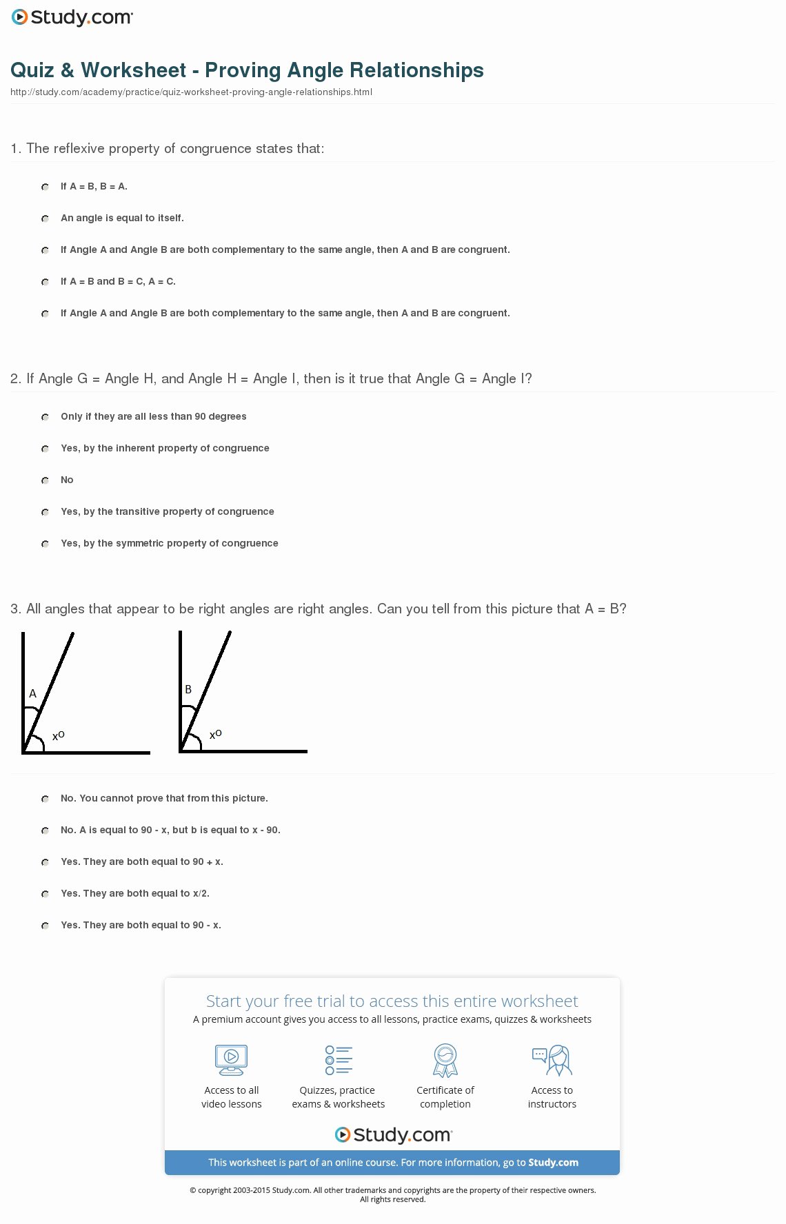Angle Pair Relationships Practice Worksheet Elegant Quiz &amp; Worksheet Proving Angle Relationships