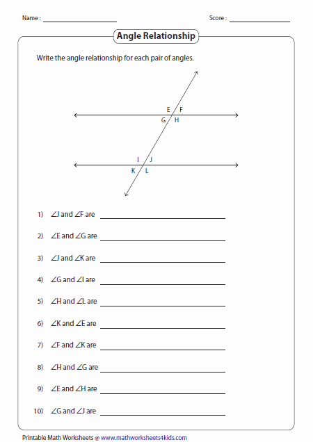 Angle Pair Relationships Practice Worksheet Inspirational Angles formed by A Transversal Worksheets
