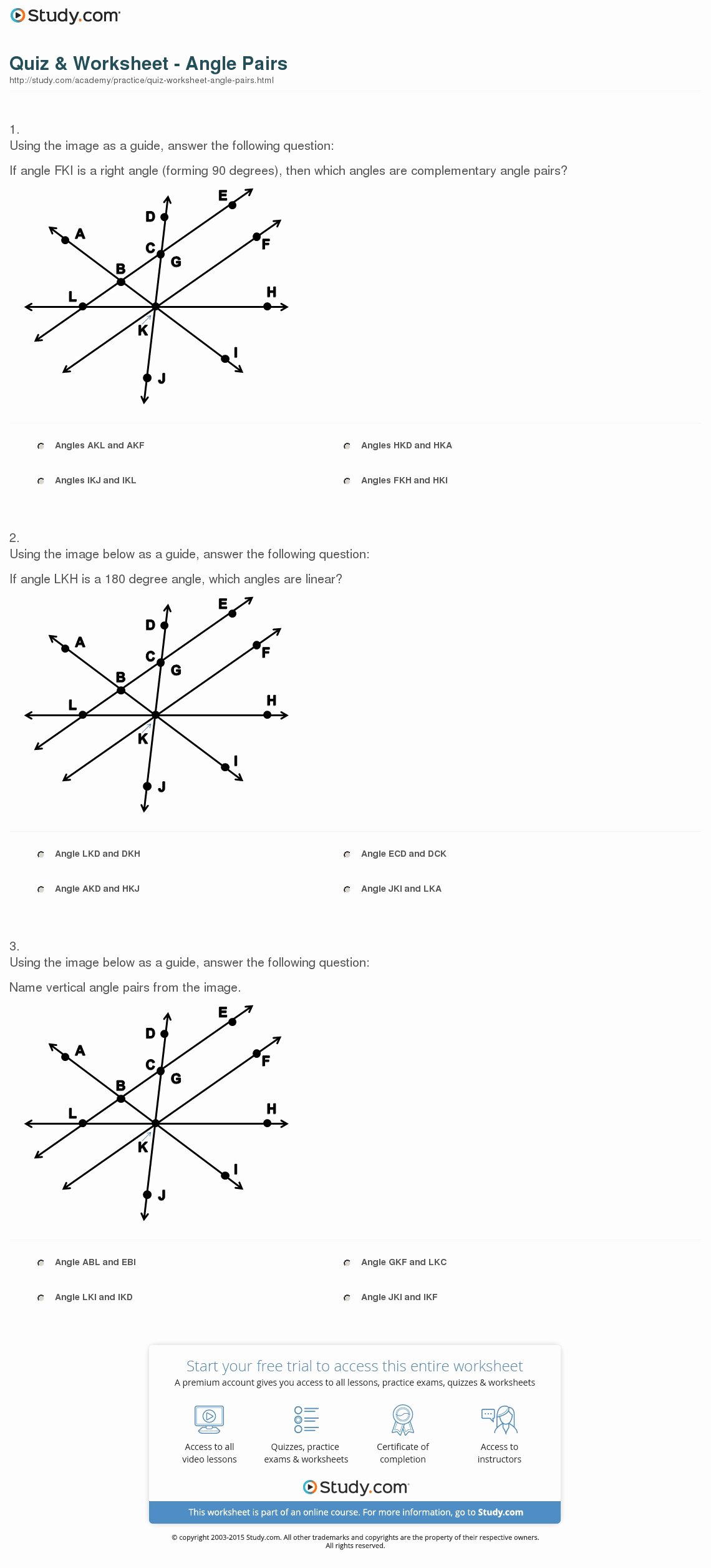 Angle Pair Relationships Practice Worksheet New Quiz &amp; Worksheet Angle Pairs
