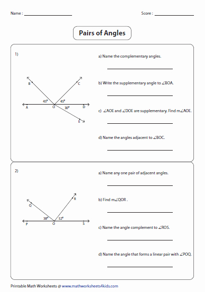 angle pair relationships worksheet