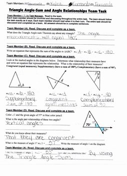 Angle Pair Relationships Worksheet Beautiful Geometry Team Task Triangle Angle Sum and Angle Pair