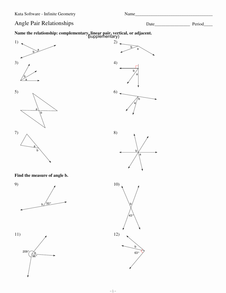 Angle Pair Relationships Worksheet