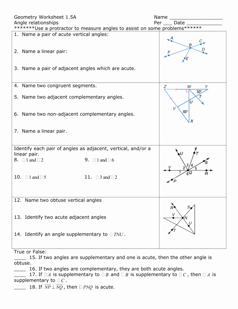 Angle Pair Relationships Worksheet Inspirational Geometry Worksheet 1
