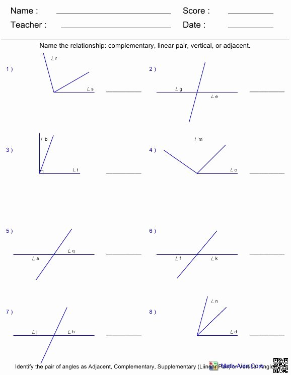 50 Angle Relationships Worksheet Answers