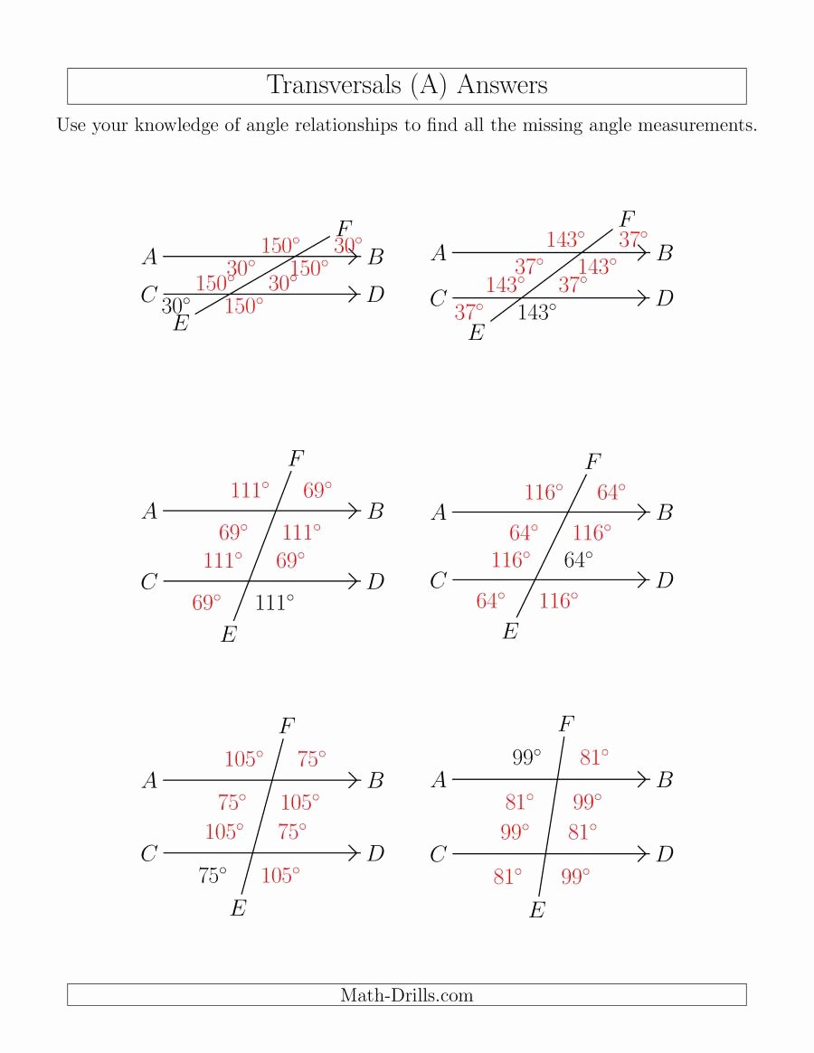 Angle Relationships Worksheet Answers Inspirational Angle Relationships In Transversals A