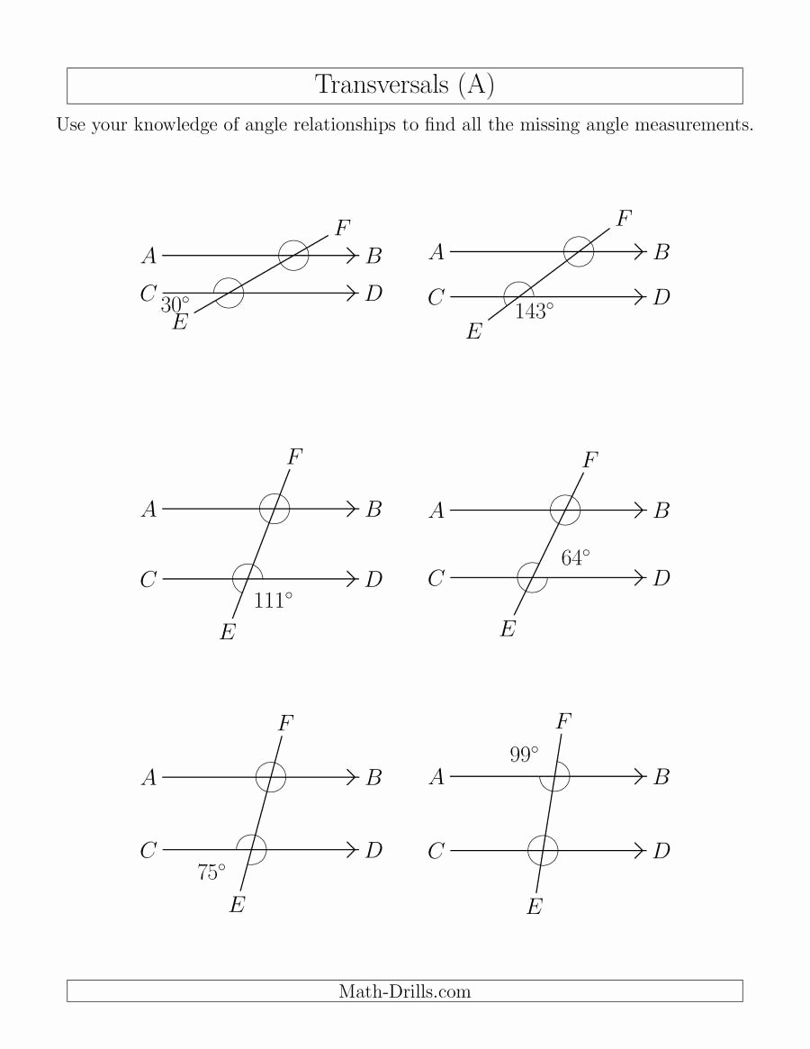 Angle Relationships Worksheet Answers Unique Angle Relationships In Transversals A