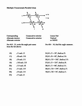 Angles and Parallel Lines Worksheet Lovely Geometry Unit 3 Parallel Lines Angles formed by