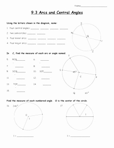Angles In A Circle Worksheet Elegant Arcs and Central Angles 10th Grade Worksheet