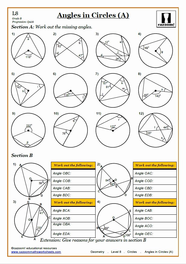 Angles In A Circle Worksheet Fresh Cazoom Maths Worksheets Maths Worksheets