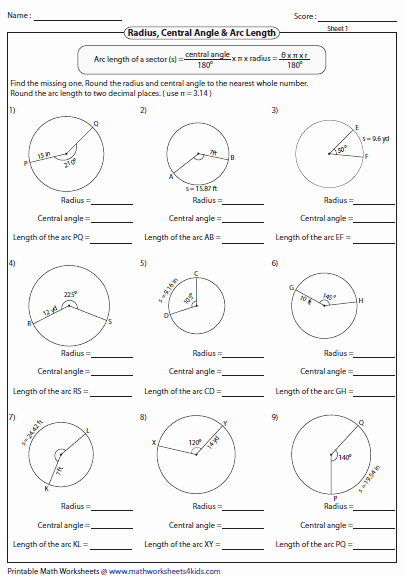 Angles In A Circle Worksheet Lovely Arc Length and area Of Sector Worksheets