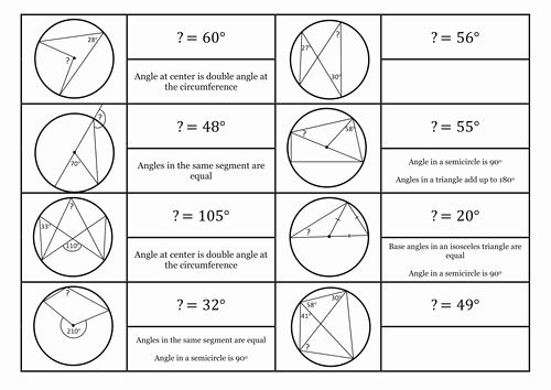 Angles In A Circle Worksheet Lovely Circle theorems Match Up by Debbs Bridgman