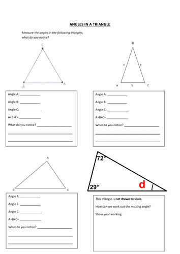 Angles In A Triangle Worksheet Fresh Finding Missing Angles In Triangles Quadrilaterals by
