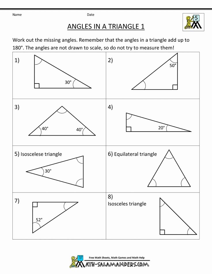 Angles In A Triangle Worksheet Fresh Free Printable Geometry Sheets Angles In A Triangle 1