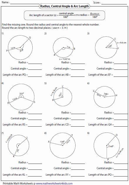 Angles In Circles Worksheet Unique Arc Length and area Of Sector Worksheets