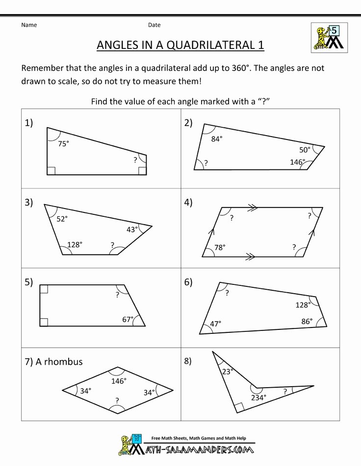 Angles Of Polygon Worksheet Unique Geometry Worksheets Printable Angles In A Quadrilateral 1