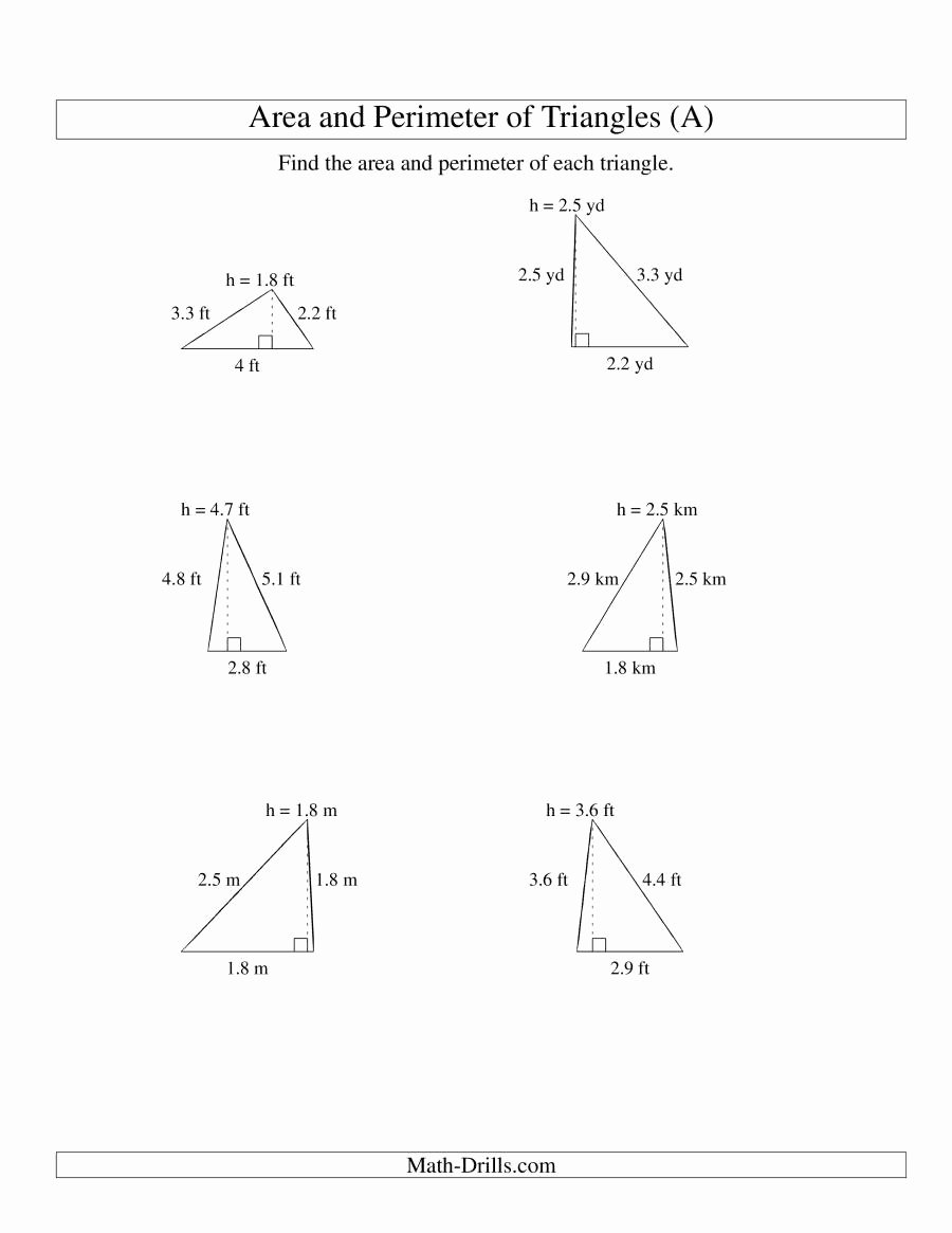 Area Of A Triangle Worksheet Awesome area and Perimeter Of Triangles Up to 1 Decimal Place