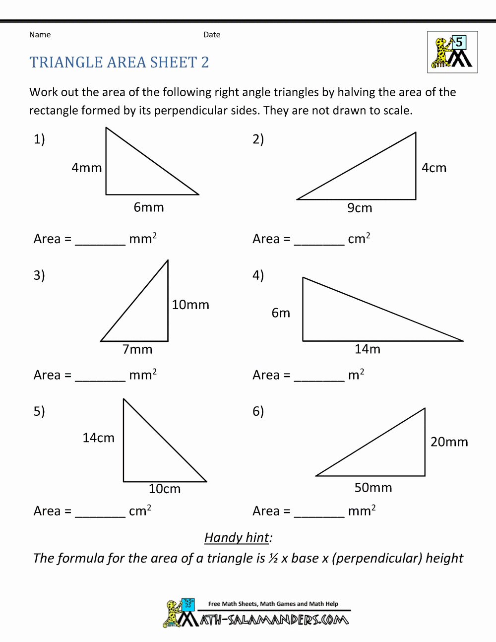 Area Of A Triangle Worksheet Awesome Math Practice Worksheets