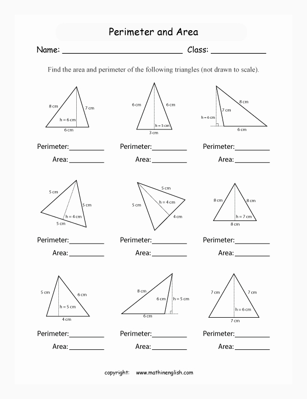 Area Of A Triangle Worksheet Inspirational Calculate Both the Perimeter and the area Of these