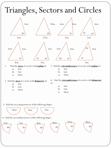 Area Of A Triangle Worksheet Unique area Of Triangles and Sectors Worksheets by Holyheadschool