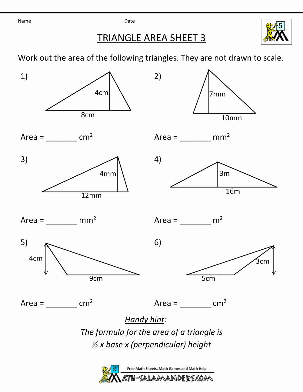 Area Of A Triangle Worksheet Unique Grade 6 7