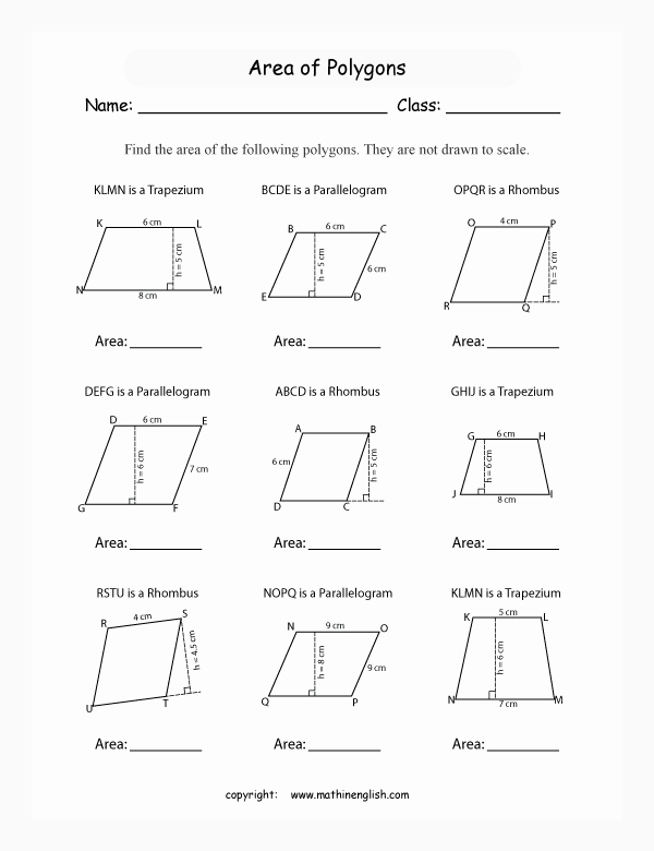 Area Of Parallelogram Worksheet Elegant Calculate the area Of Trapeziums Rhombuses and