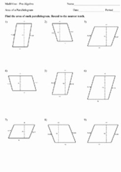 Area Of Parallelogram Worksheet New area Of A Parallelogram Worksheets by Mathvine